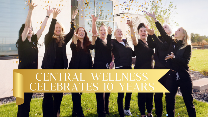 Central Wellness Celebrates 10 Years! Staff Team Cheering With Confetti.